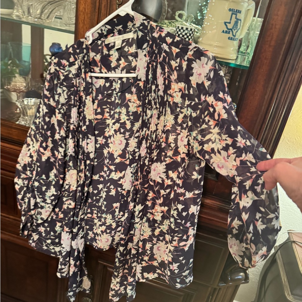 LC Lauren Conrad Navy Floral Blouse